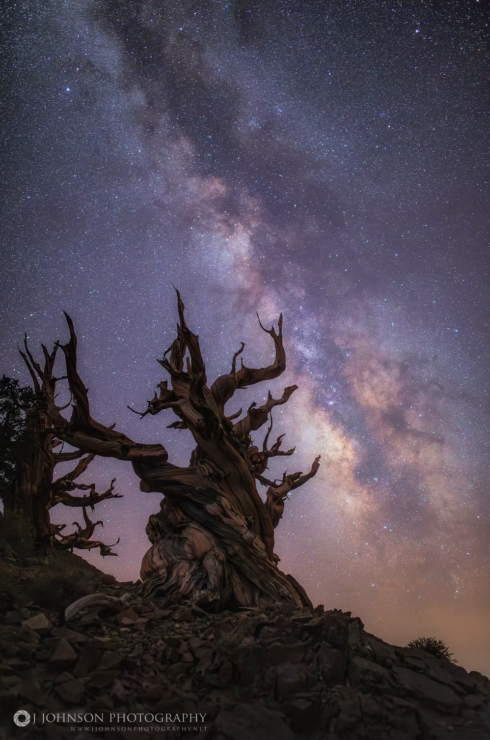 Dramatic night sky filled with stars and Milky Way over mountain silhouette
